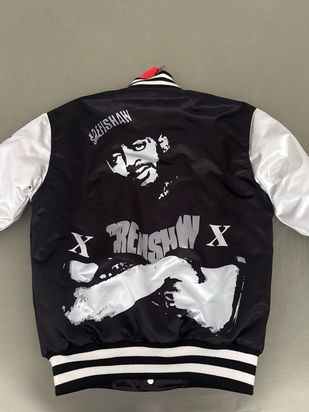 Graphic Black & White Bomber Jacket with Contrast Sleeves